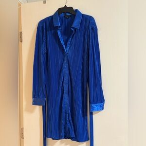 Max+Ash Blue Long Sleeve Notched Collar Shirt Dress